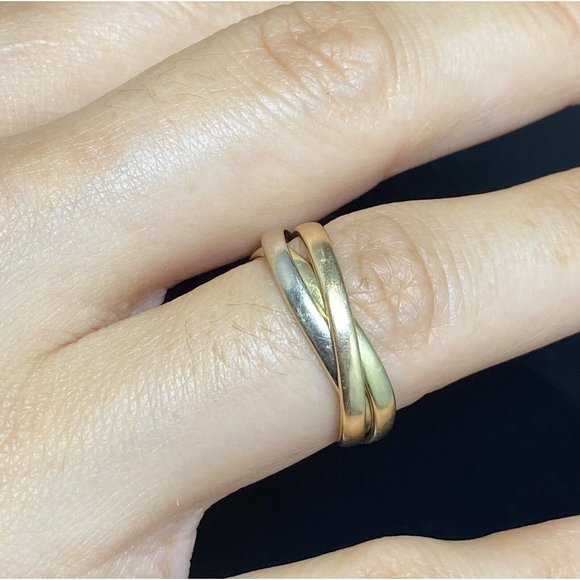 Solid 14k Tri Yellow White Rose Gold Interlocking Infinity Band Ring Size 7 - Picture 7 of 7